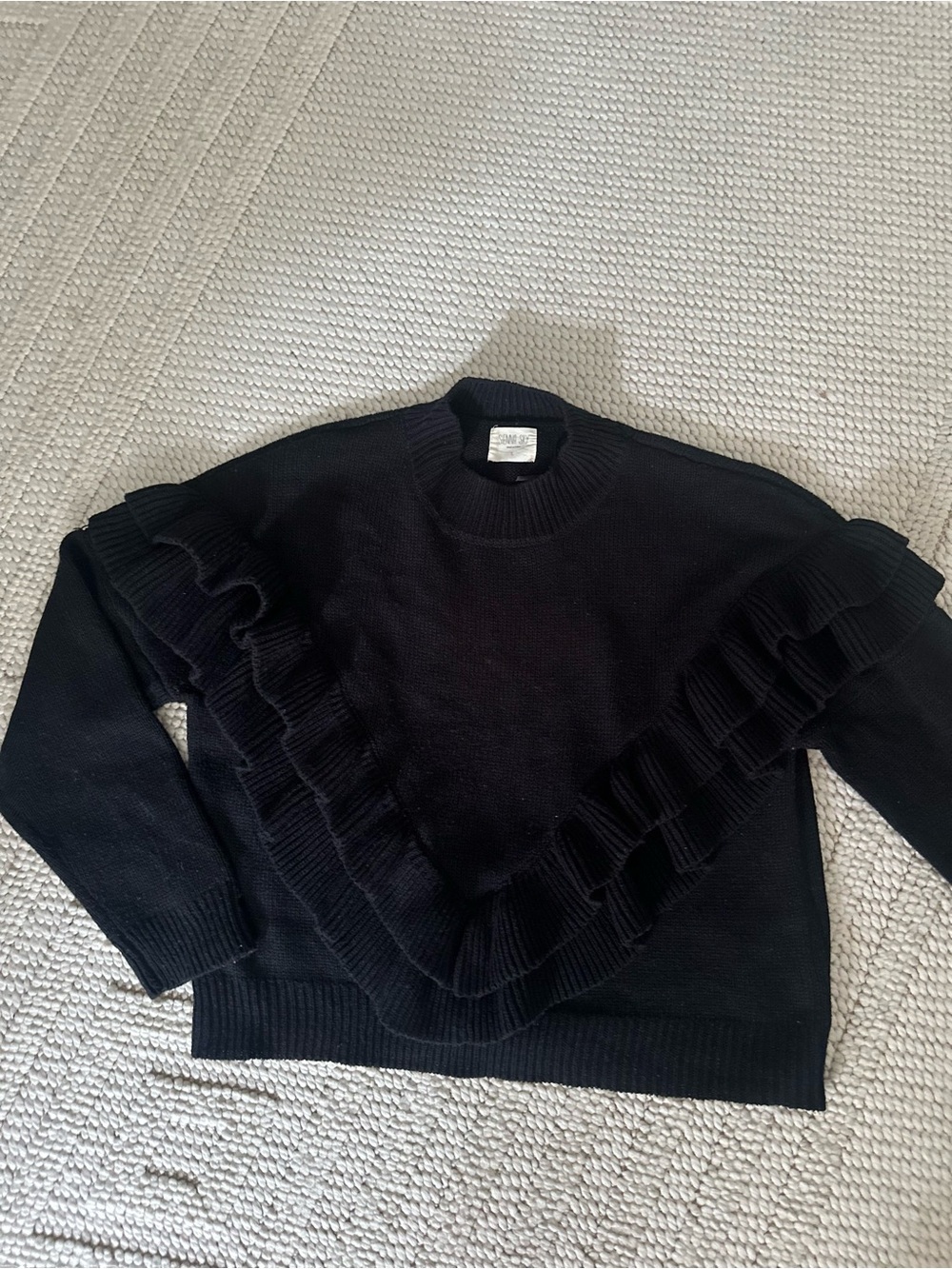 Sienna Sky Black Ruffle-Trim Crewneck Sweater